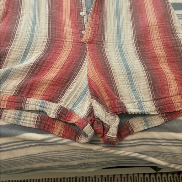 Earthbound shorts romper. Lined, very soft. Light colors with red accent. - Picture 2 of 4